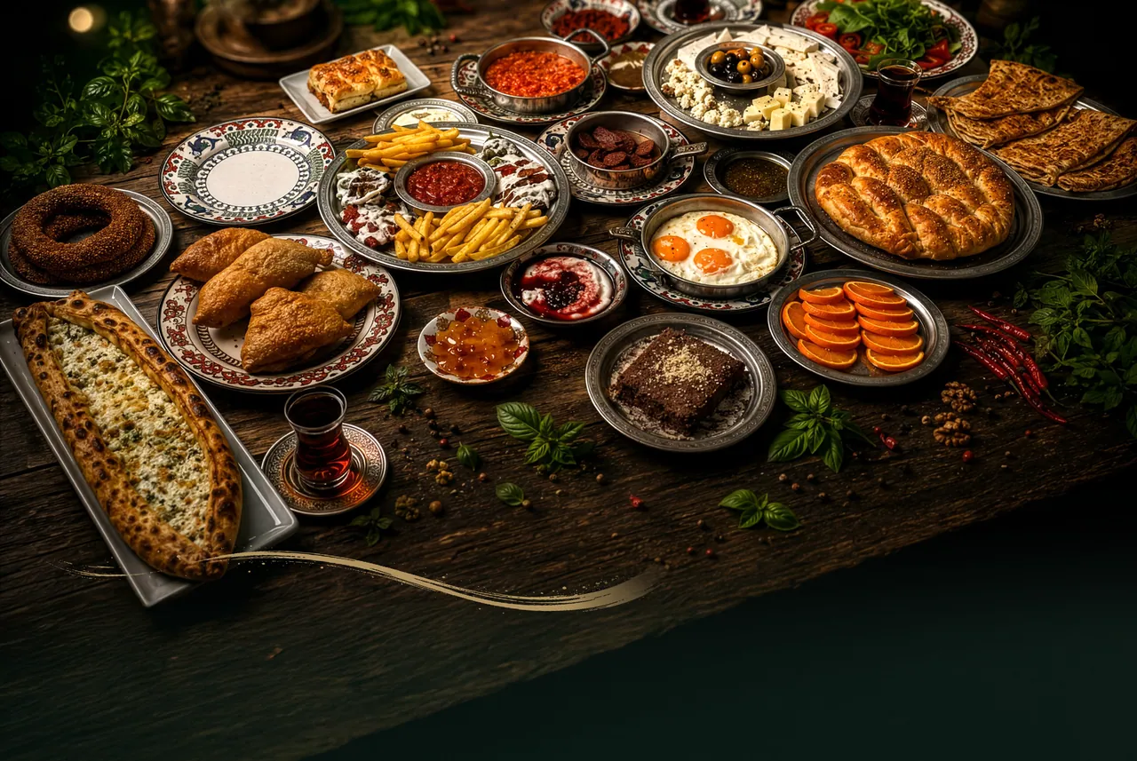 Ankara serpme kahvaltı sofrası — peynirler, menemen, reçeller, simit ve çay